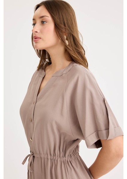 Beli Bağlamalı Cepli Kol Apoletli Uzun Modal Elbise modelleri