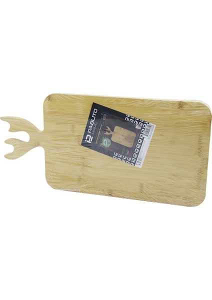 Dikdörtgen Ahşap Bambu Kesim Panosu - Kesme Tahtası Geyik Boynuz Figür Saplı 22 x 36 cm (4604)