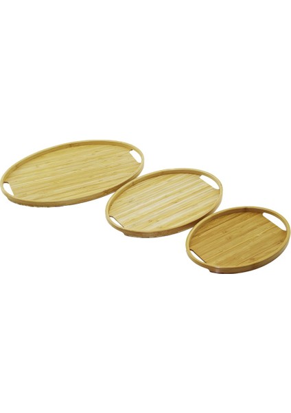 Oval - 3 Boy Bambu Ahşap Tepsi Seti 20X29--26X36--31X45CM (4604)
