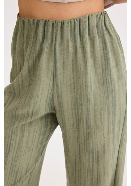 Desenli Beli Lastikli Geniş Paça Pantolon