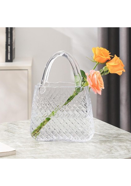 Çanta Vazo Cam Çiçek Vazosu Dekoratif Şeffaf Vazo Büyük Boy Oval Model 1,5kg Glass Bag Vase