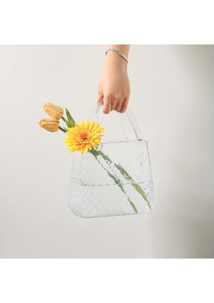 Çanta Vazo Cam Çiçek Vazosu Dekoratif Şeffaf Vazo Büyük Boy Oval Model 1,5kg Glass Bag Vase