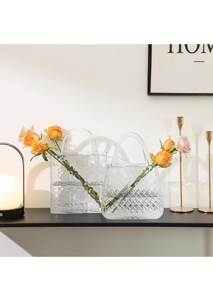 Çanta Vazo Cam Çiçek Vazosu Dekoratif Şeffaf Vazo Büyük Boy Oval Model 1,5kg Glass Bag Vase