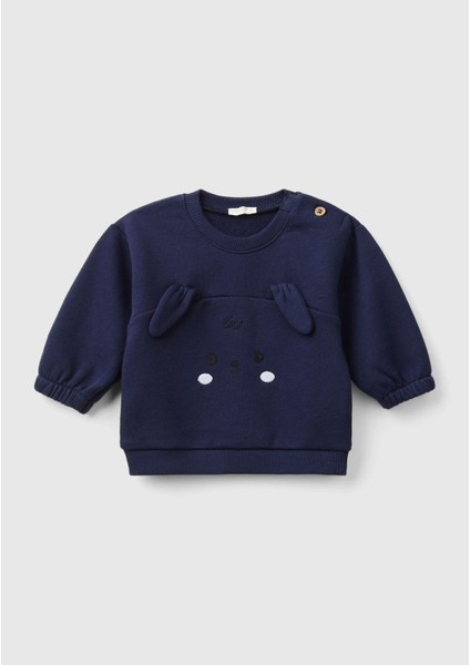 Bebek Önü Kulak Detaylı Omzu Düğmeli Bisiklet Yaka Sweatshirt