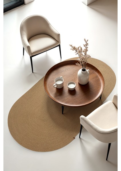 Bej Hasır Jüt Oval Kilim Bohem Oval Halı El Örgüsü Sisal Paspas