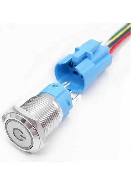 16MM Kırmızı Power Sembol Ledli Kablolu Push Tip Metal Button Panel Montaj Düz Kafa Com No Nc Dc 6A 12V IP67 Su Geçirmez Paslanmaz Çelik Düğme Start Kontrol Otomasyon