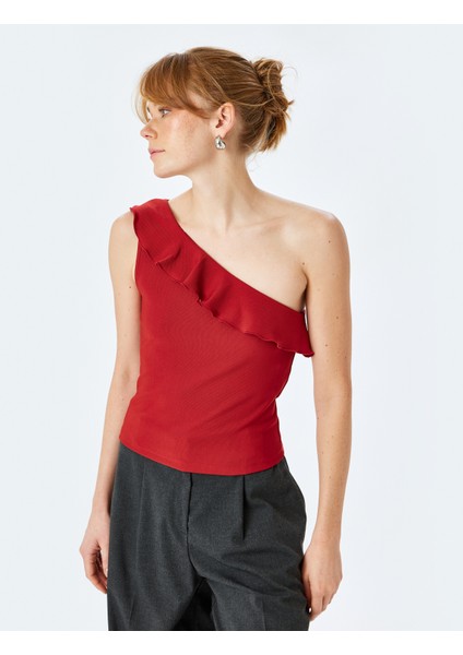 Fırfır Detaylı Kolsuz Tek Omuz Bluz modelleri