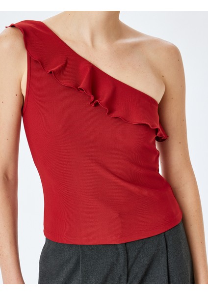 Fırfır Detaylı Kolsuz Tek Omuz Bluz indirimleri