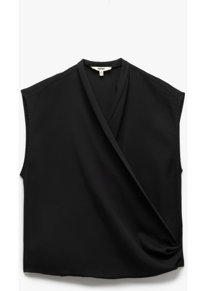 Krep Kumaş Drape Detaylı Kolsuz Kruvaze Bluz