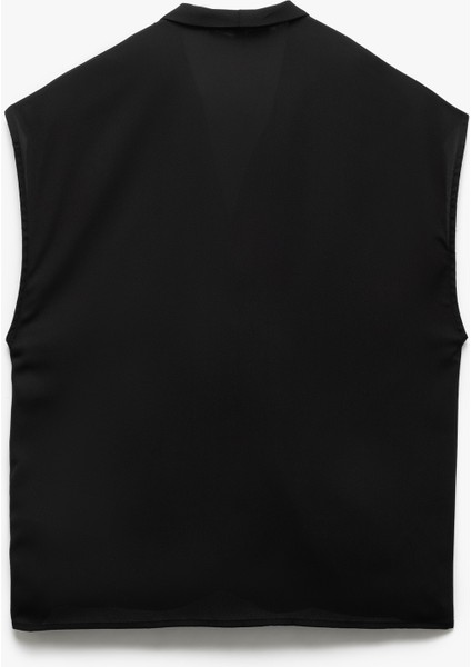Krep Kumaş Drape Detaylı Kolsuz Kruvaze Bluz