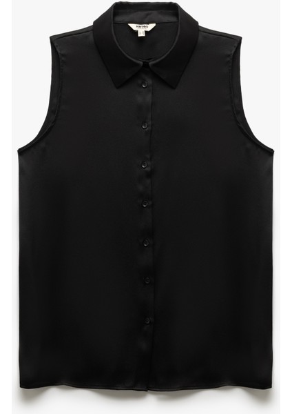 Düğmeli Klasik Yaka Kolsuz Saten Gömlek fırsatları