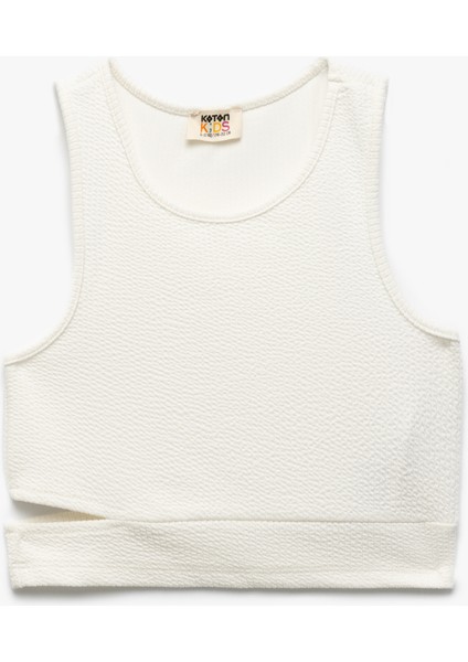 Pencere Detaylı Slim Fit Bürümcük Kolsuz Bisiklet Yaka Crop Atlet