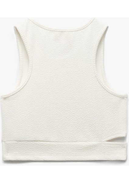 Pencere Detaylı Slim Fit Bürümcük Kolsuz Bisiklet Yaka Crop Atlet