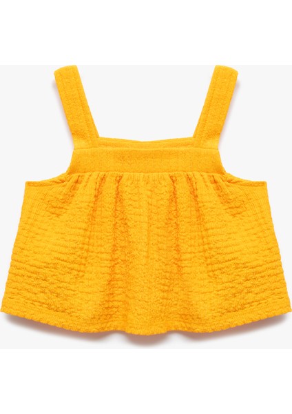 Kare Yaka Dokulu Askılı Crop Bluz