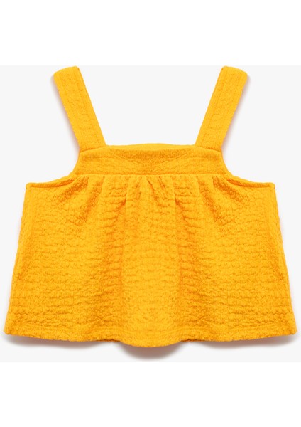 Kare Yaka Dokulu Askılı Crop Bluz fiyatları