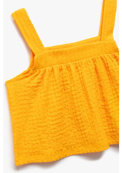 Kare Yaka Dokulu Askılı Crop Bluz modelleri