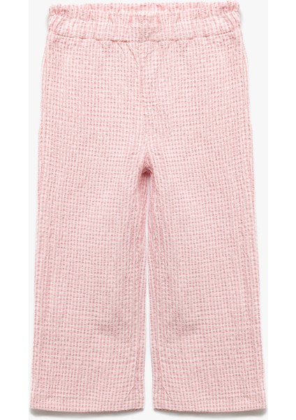 Beli Lastikli Dokulu Ekoseli Geniş Paça Pantolon