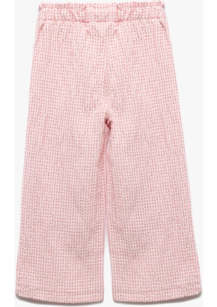 Beli Lastikli Dokulu Ekoseli Geniş Paça Pantolon