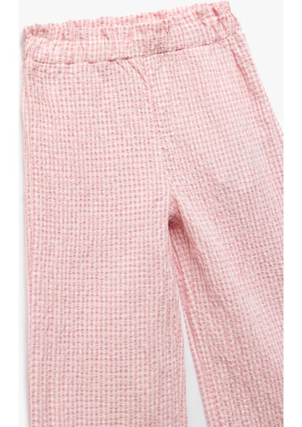 Beli Lastikli Dokulu Ekoseli Geniş Paça Pantolon
