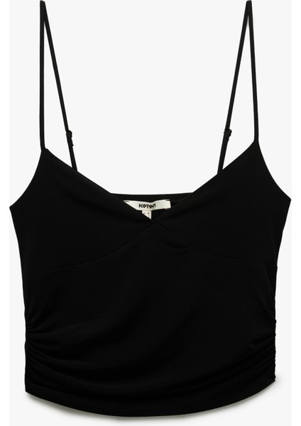 Skinny Fit Drapeli V Yaka Ince Askılı Bluz