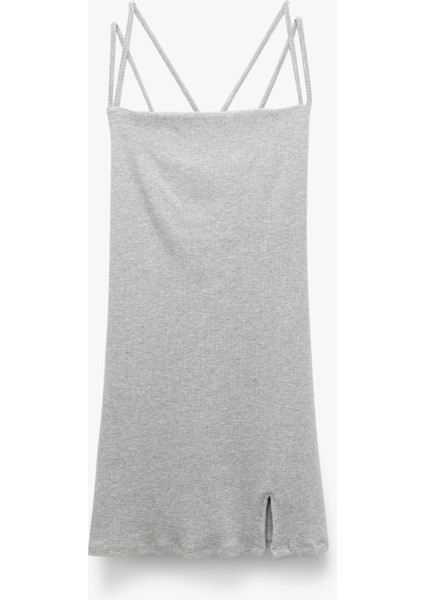 Yırtmaç Detaylı Ince Askılı Viskon Karışımlı Bodycon Mini Elbise