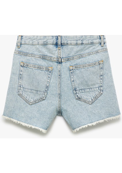 Taş Detaylı Düğmeli Rahat Kalıp Denim Şort indirimleri