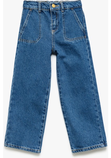Pamuklu Cep Detaylı Bol Paça Denim Pantolon
