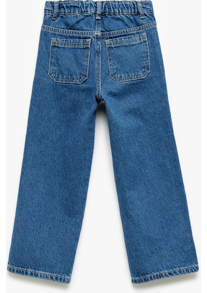 Pamuklu Cep Detaylı Bol Paça Denim Pantolon