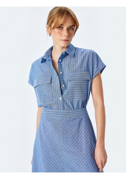 Viskon Kumaş Karışımlı Kolsuz Cep Detaylı Gömlek