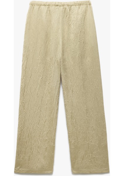 Beli Bağlamalı Yüksek Bel Geniş Paça Dokulu Saten Pantolon fırsatları