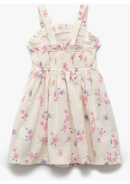 Pamuklu Kare Yaka Fırfır Detaylı Gipeli Askılı Çiçekli Elbise fiyatları