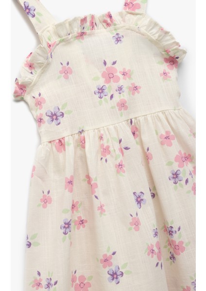 Pamuklu Kare Yaka Fırfır Detaylı Gipeli Askılı Çiçekli Elbise modelleri