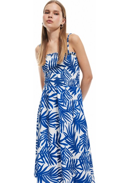 Gipeli Askılı A Kesim Çiçekli Midi Elbise modelleri