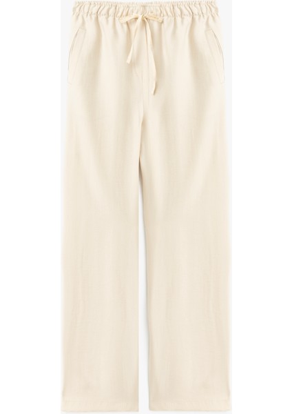 Beli Bağcıklı Cep Detaylı Yün Karışımlı Geniş Paça Pantolon