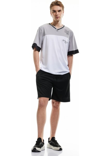 Baskılı Cepli Beli Bağcıklı Renk Bloklu Bermuda Spor Şort