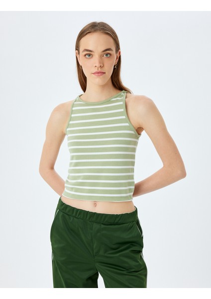 Bisiklet Yaka Slim Fit Çizgili Kolsuz Kadın Atlet modelleri