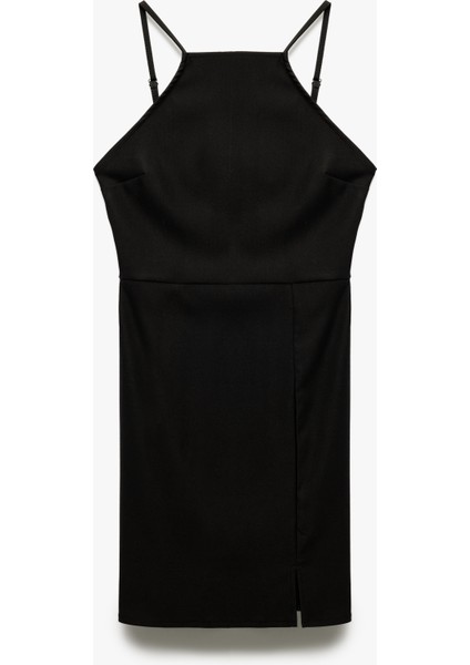 Slim Fit Yırtmaç Detaylı Halter Yaka Kolsuz Mini Elbise modelleri