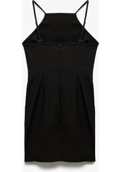 Slim Fit Yırtmaç Detaylı Halter Yaka Kolsuz Mini Elbise fırsatları