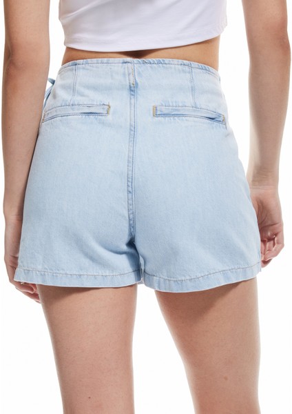Pamuklu Bağlama Detaylı Mini Denim Şort Etek