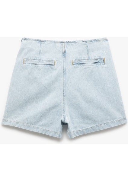 Pamuklu Bağlama Detaylı Mini Denim Şort Etek