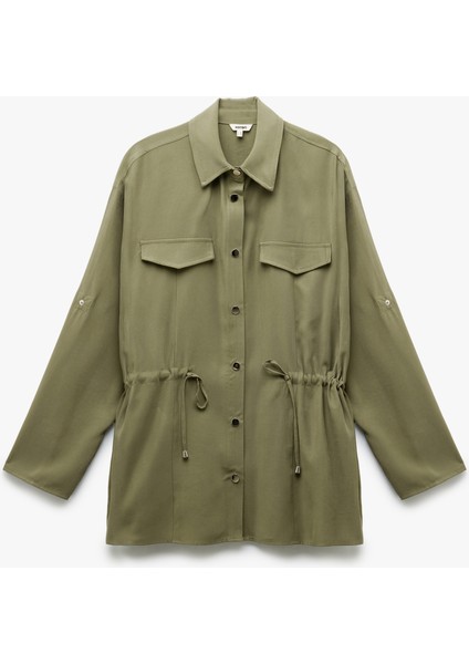 Rahat Kalıp Belden Bağlama Detaylı Cepli Uzun Viskon Ceket