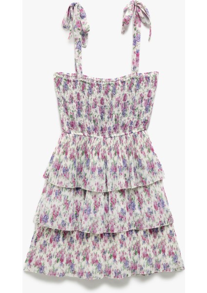 Katlı Volanlı Askılı Kare Yaka Çiçekli Viskon Mini Elbise fırsatları