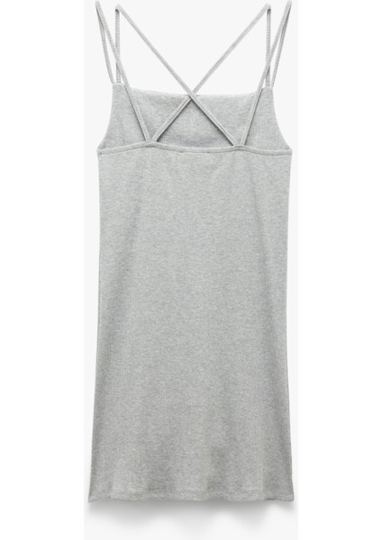 Yırtmaç Detaylı Ince Askılı Viskon Karışımlı Bodycon Mini Elbise