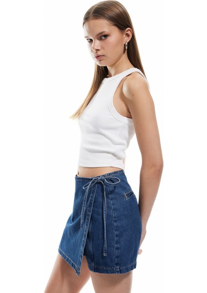 Pamuklu Bağlama Detaylı Mini Denim Şort Etek fiyatları