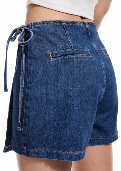 Pamuklu Bağlama Detaylı Mini Denim Şort Etek modelleri