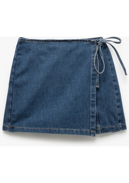 Pamuklu Bağlama Detaylı Mini Denim Şort Etek fırsatları