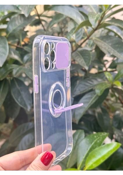 iPhone 12 Pro Max Şeffaf Ve Mor Detaylı Kamera Koruyuculu Ve Yüzüklü Silikon Kılıf fiyatları
