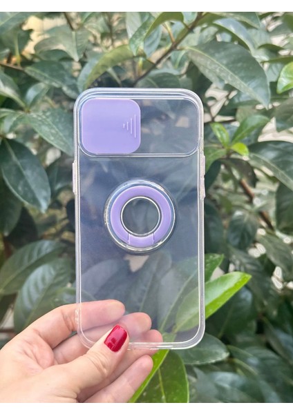 iPhone 12 Pro Max Şeffaf Ve Mor Detaylı Kamera Koruyuculu Ve Yüzüklü Silikon Kılıf modelleri