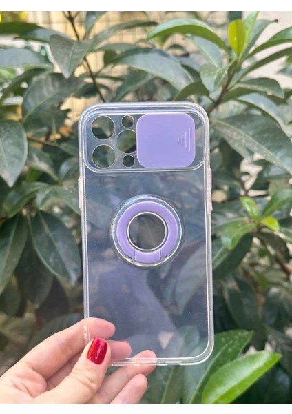 iPhone 12 Pro Max Şeffaf Ve Mor Detaylı Kamera Koruyuculu Ve Yüzüklü Silikon Kılıf fırsatları