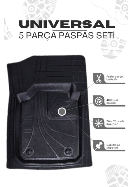 Renault Clio 4 Tüm Yıllar 5'li Paspas Seti Yüksek Kalite Kesilebilir Universal Oto Paspas